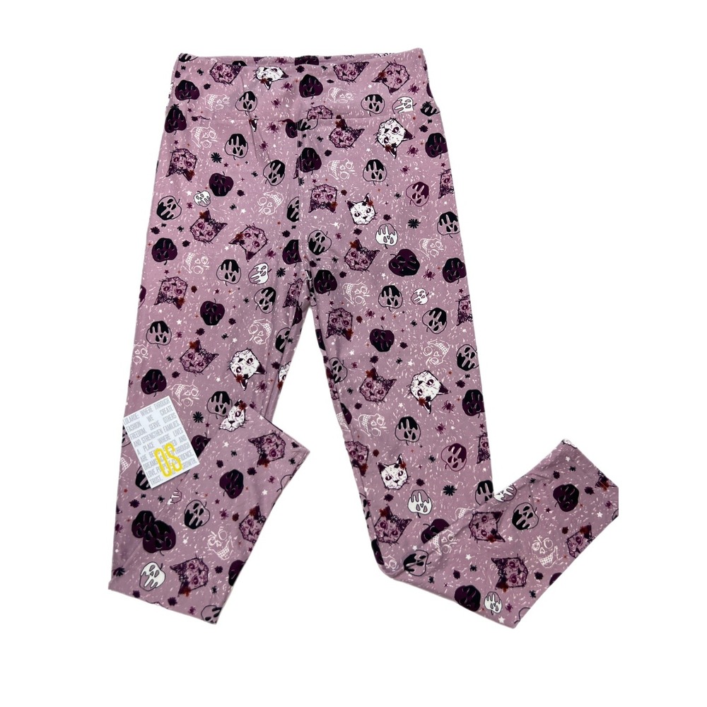 Os Lularoe Halloween Leggings Purple Cats Bad Apple Skulls Fits 2/10